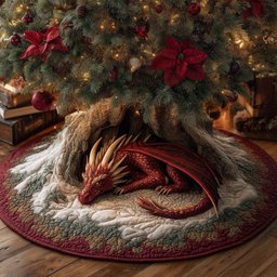 Sleeping Red Dragon in the Den Christmas Tree Skirt - Made to Order TREEK101