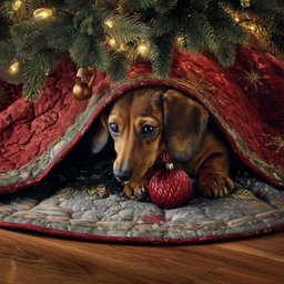 Dachshund with a Red Ornament Christmas Tree Skirt - Made to Order TREEK101