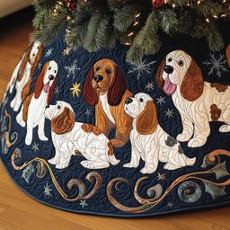 Basset Hounds on Navy with Gold Swirls Christmas Tree Skirt - Made to Order TREEK101