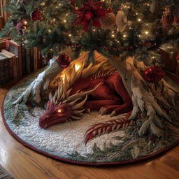 Red Dragon Resting Under Pines Christmas Tree Skirt - Made to Order TREEK101