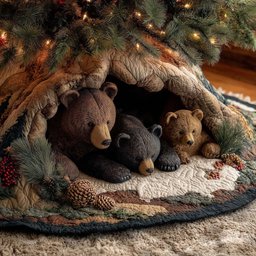 Bear Family Resting on Snowy Quilt Christmas Tree Skirt - Made to Order TREEK101