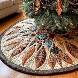 Dreamcatcher and Feathers on White Christmas Tree Skirt - Made to Order TREEK101