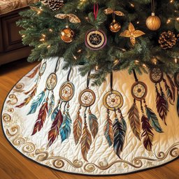 Dreamcatchers with Feathers on Cream Christmas Tree Skirt - Made to Order TREEK101