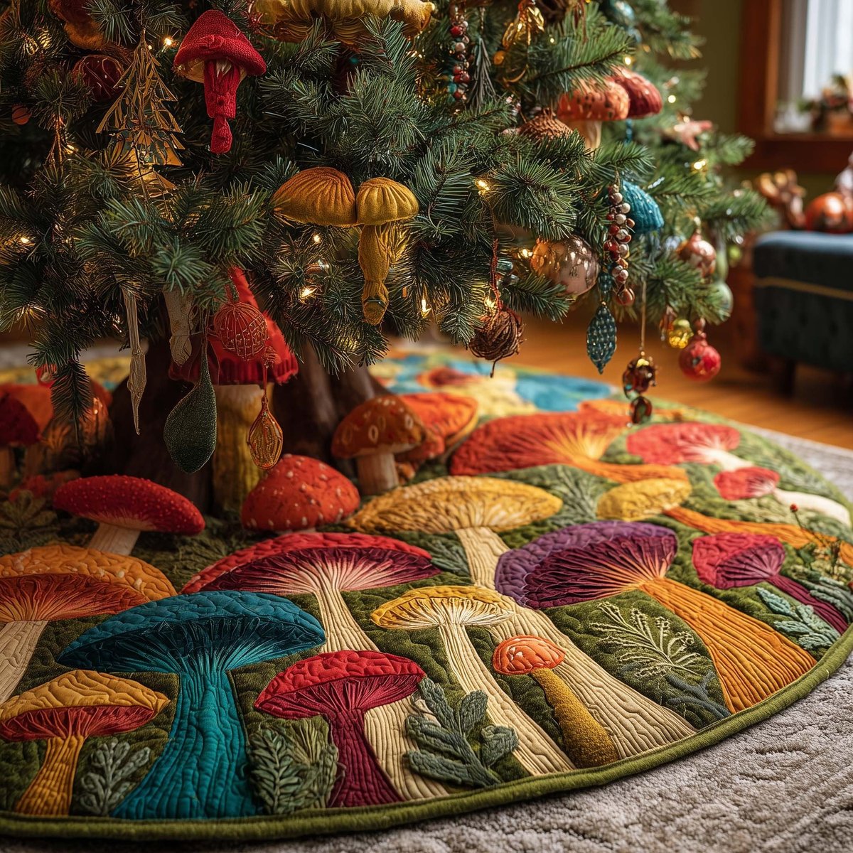Bright Mushroom Patch in Many Colors Christmas Tree Skirt - Made to Order TREEK101