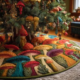 Bright Mushroom Patch in Many Colors Christmas Tree Skirt - Made to Order TREEK101