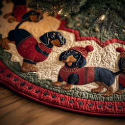 Dachshunds in Knit Hats and Sweaters Christmas Tree Skirt - Made to Order TREEK101