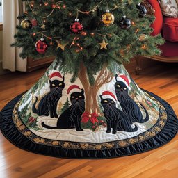 Black Holiday Cat Christmas Tree Skirt - Made to Order TREEK101