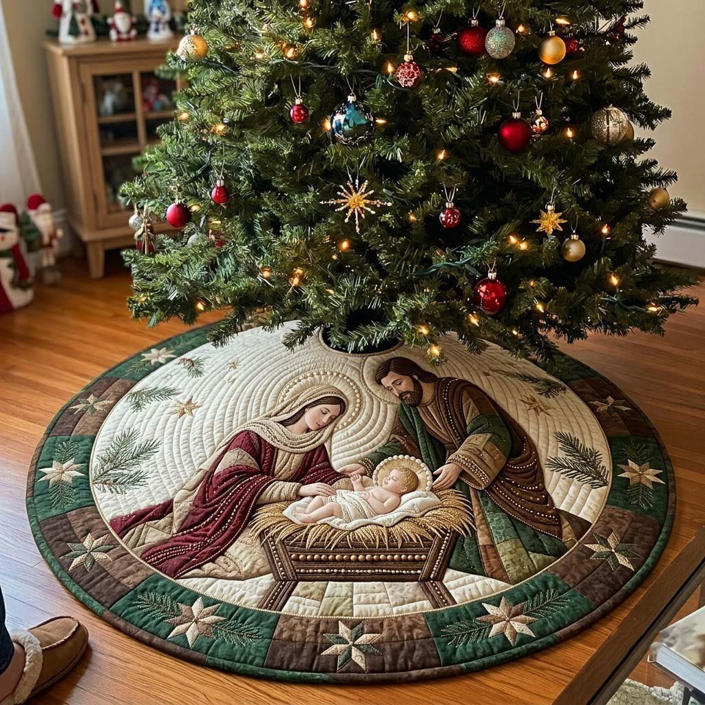 Tender Manger Closeup Christmas Tree Skirt - Made to Order TREEK101