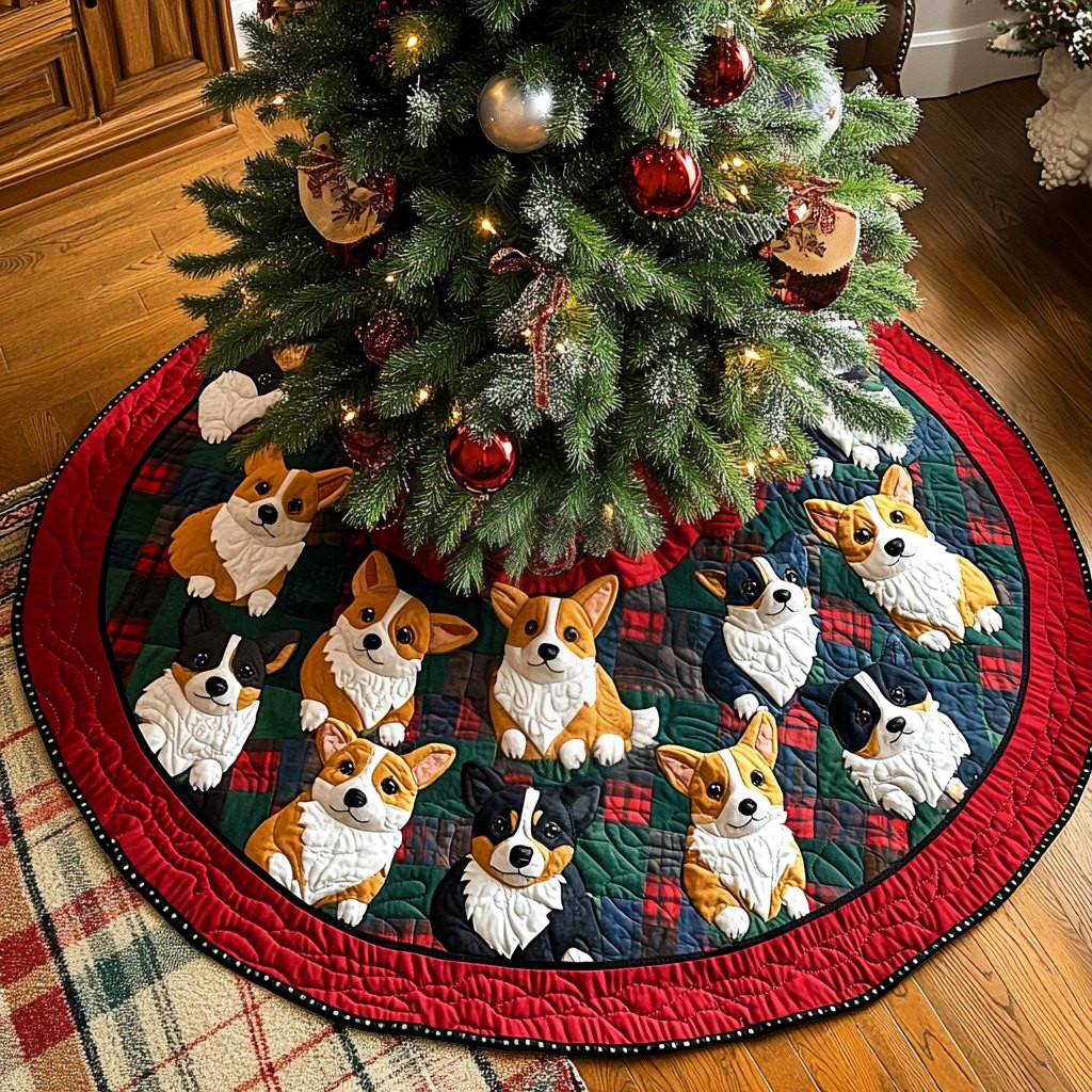 Corgi Claus Is Coming Chritstmas Christmas Tree Skirt - Made to Order TREEK101