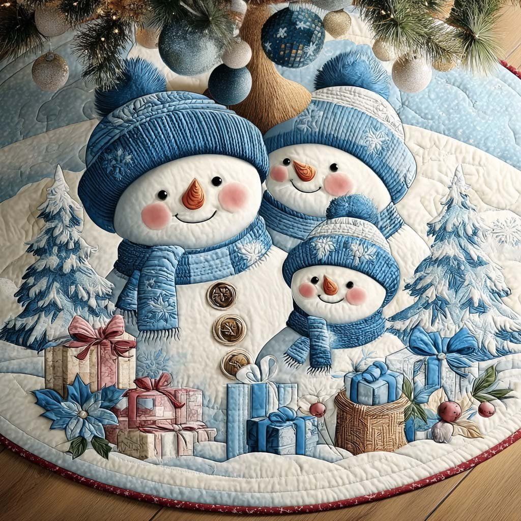 Cozy Blue Snow Family Christmas Tree Skirt - Made to Order TREEK101