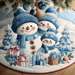 Cozy Blue Snow Family Christmas Tree Skirt - Made to Order TREEK101