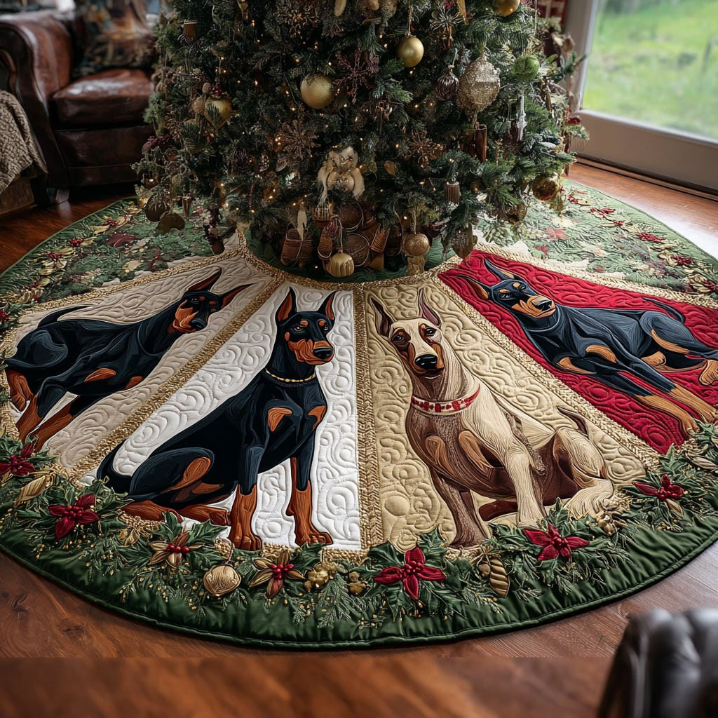 Dobermans on the Ivory Wedge Ring Christmas Tree Skirt - Made to Order TREEK101