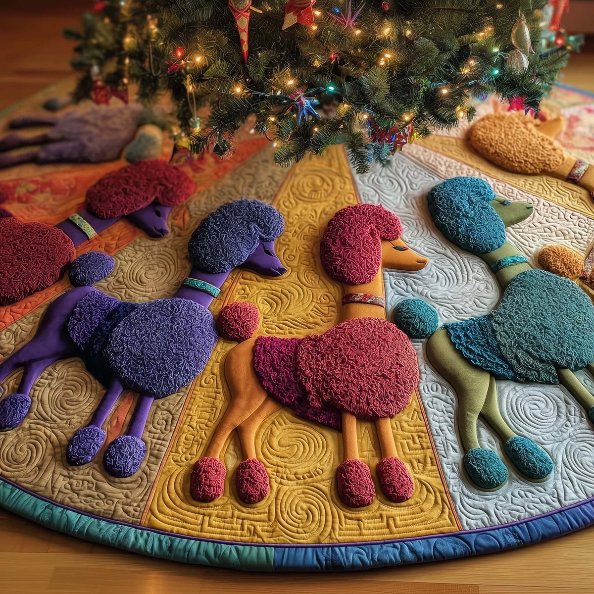 Whimsical Poodle Christmas Tree Skirt - Made to Order TREEK101