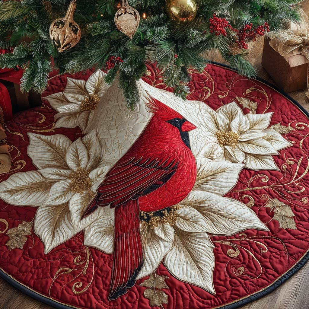 Crimson Poinsettia Grace Christmas Tree Skirt - Made to Order TREEK101