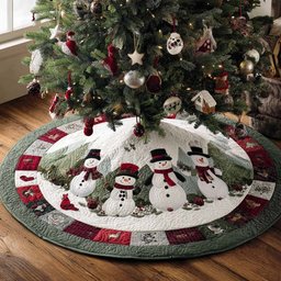 Snowmen Forest Ring Christmas Tree Skirt - Made to Order TREEK101