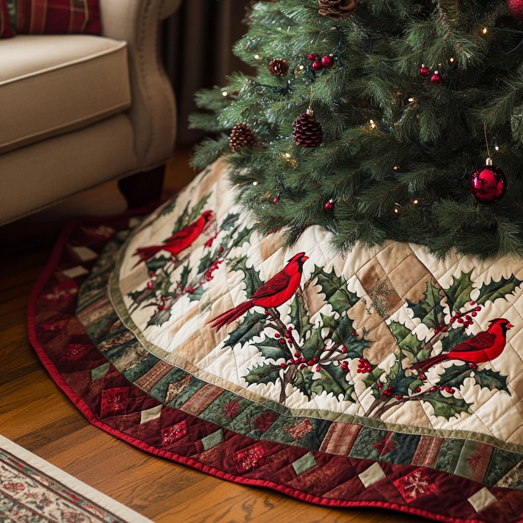 Holiday Songbirds Christmas Tree Skirt - Made to Order TREEK101
