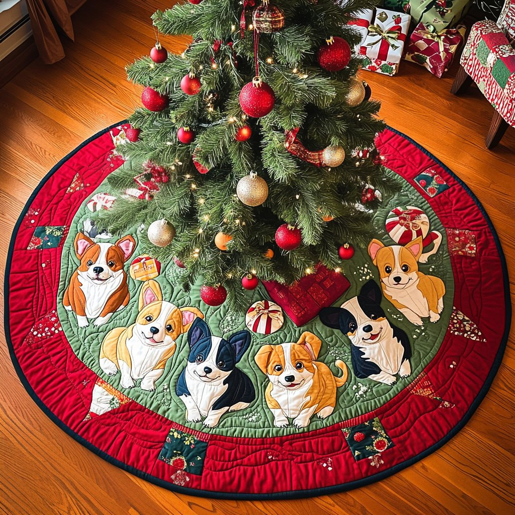Merry Corgi Wonderland Chritstmas Christmas Tree Skirt - Made to Order TREEK101
