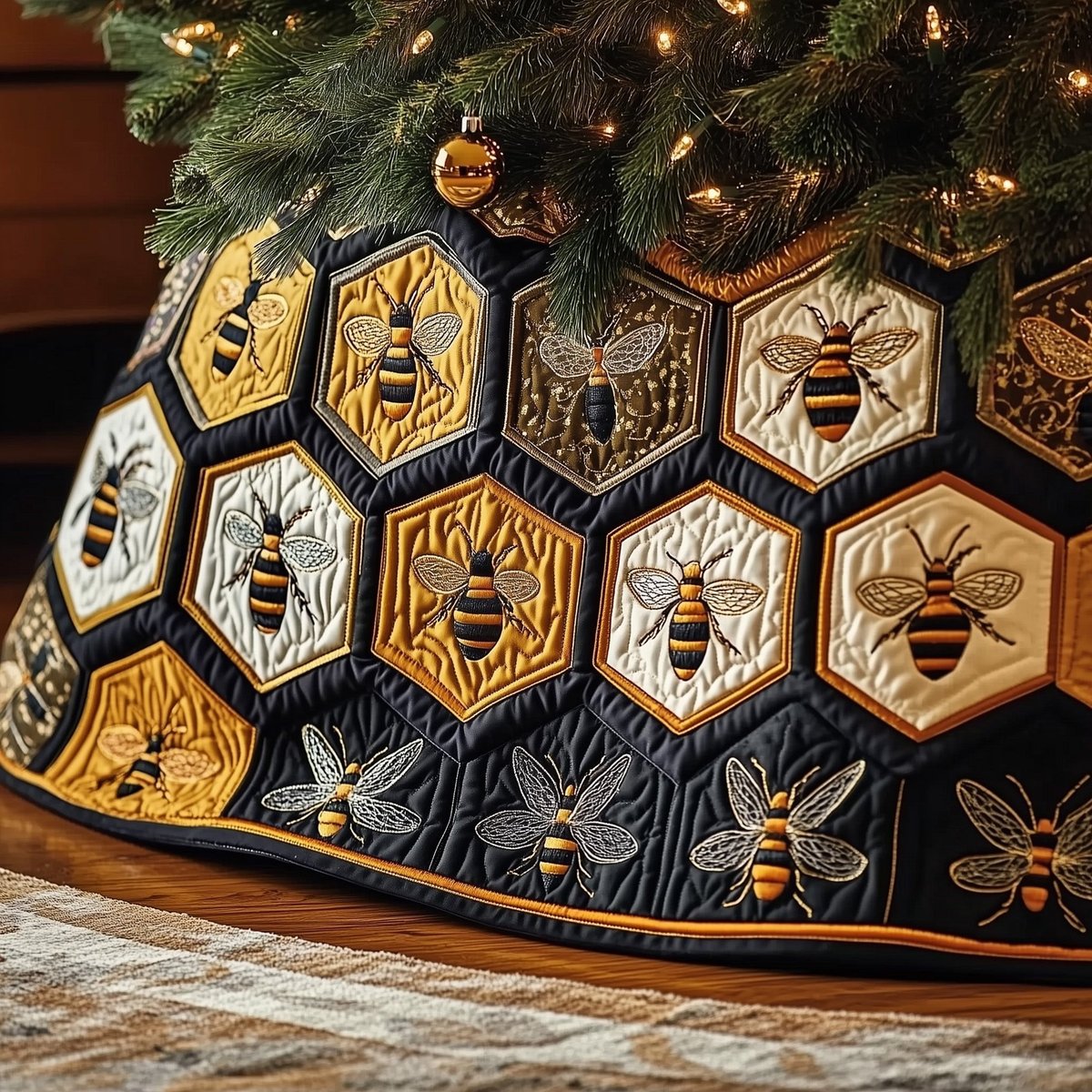 Honeycomb Bee Christmas Tree Skirt - Made to Order TREEK101