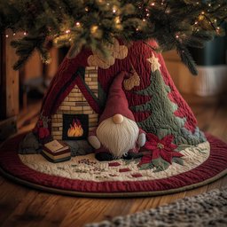 Cozy Gnome By Fireplace Christmas Tree Skirt - Made to Order TREEK101