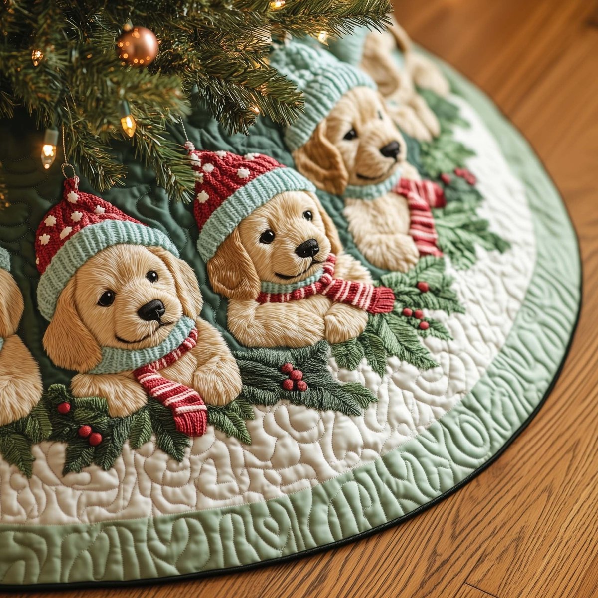 Cozy Puppy Christmas Tree Skirt - Made to Order TREEK101