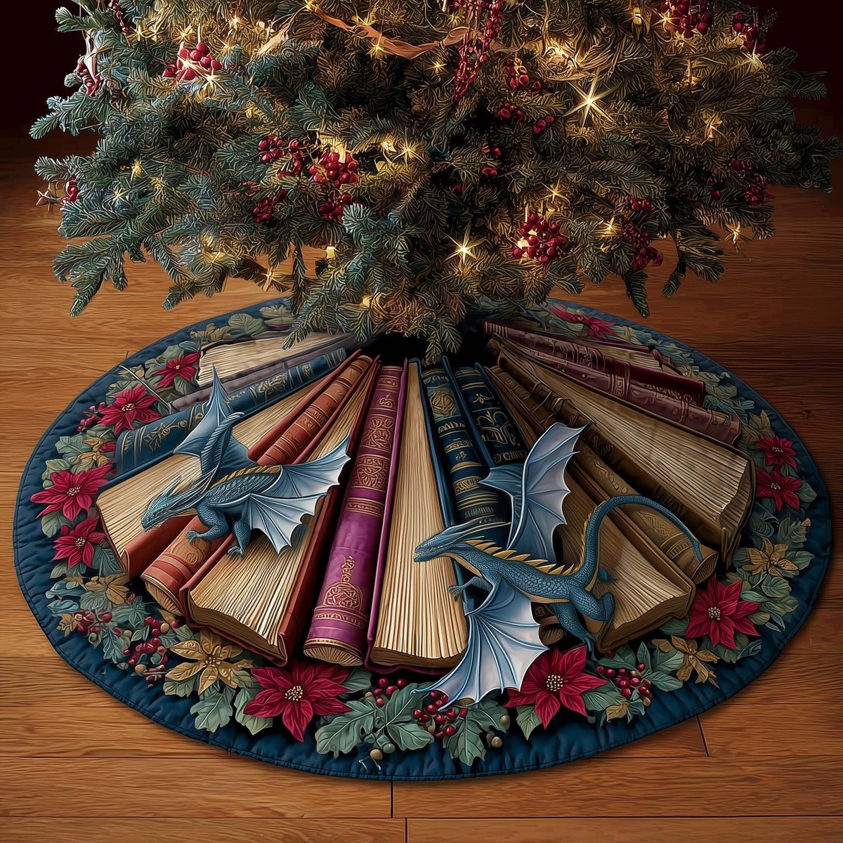 Library Dragon Christmas Tree Skirt - Made to Order TREEK101