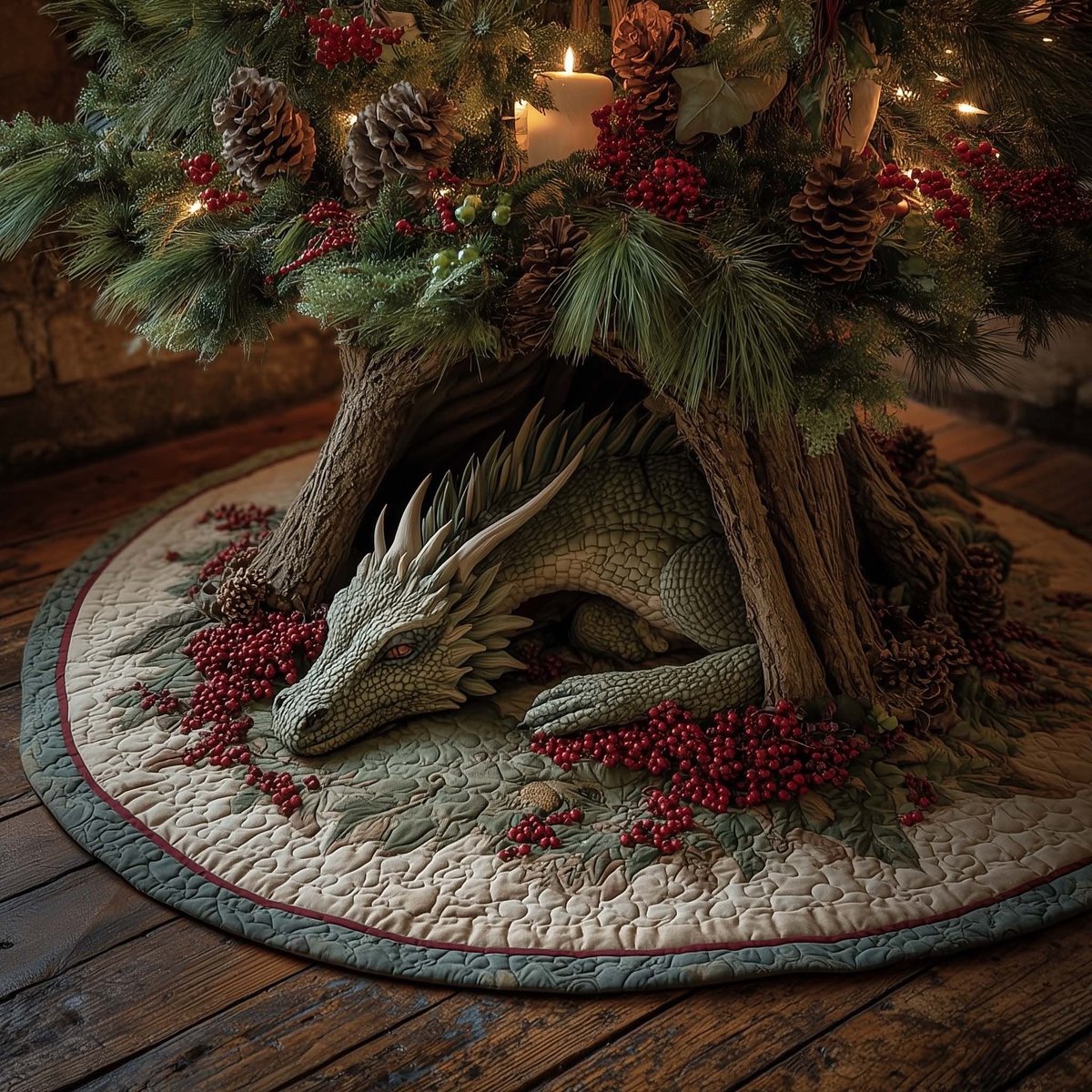 Woodland Spirit Dragon Christmas Tree Skirt - Made to Order TREEK101