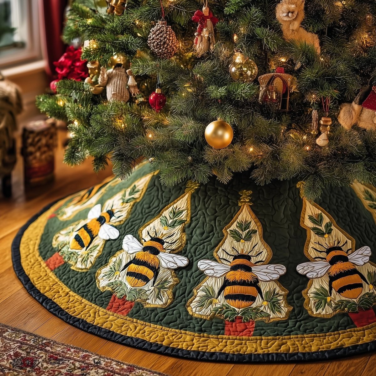 Bee on Tree Christmas Tree Skirt - Made to Order TREEK101
