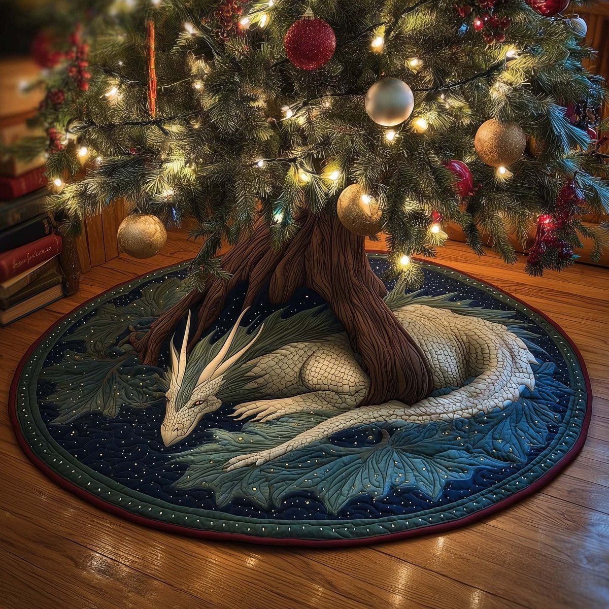 Starlight Dream Dragon Christmas Tree Skirt - Made to Order TREEK101