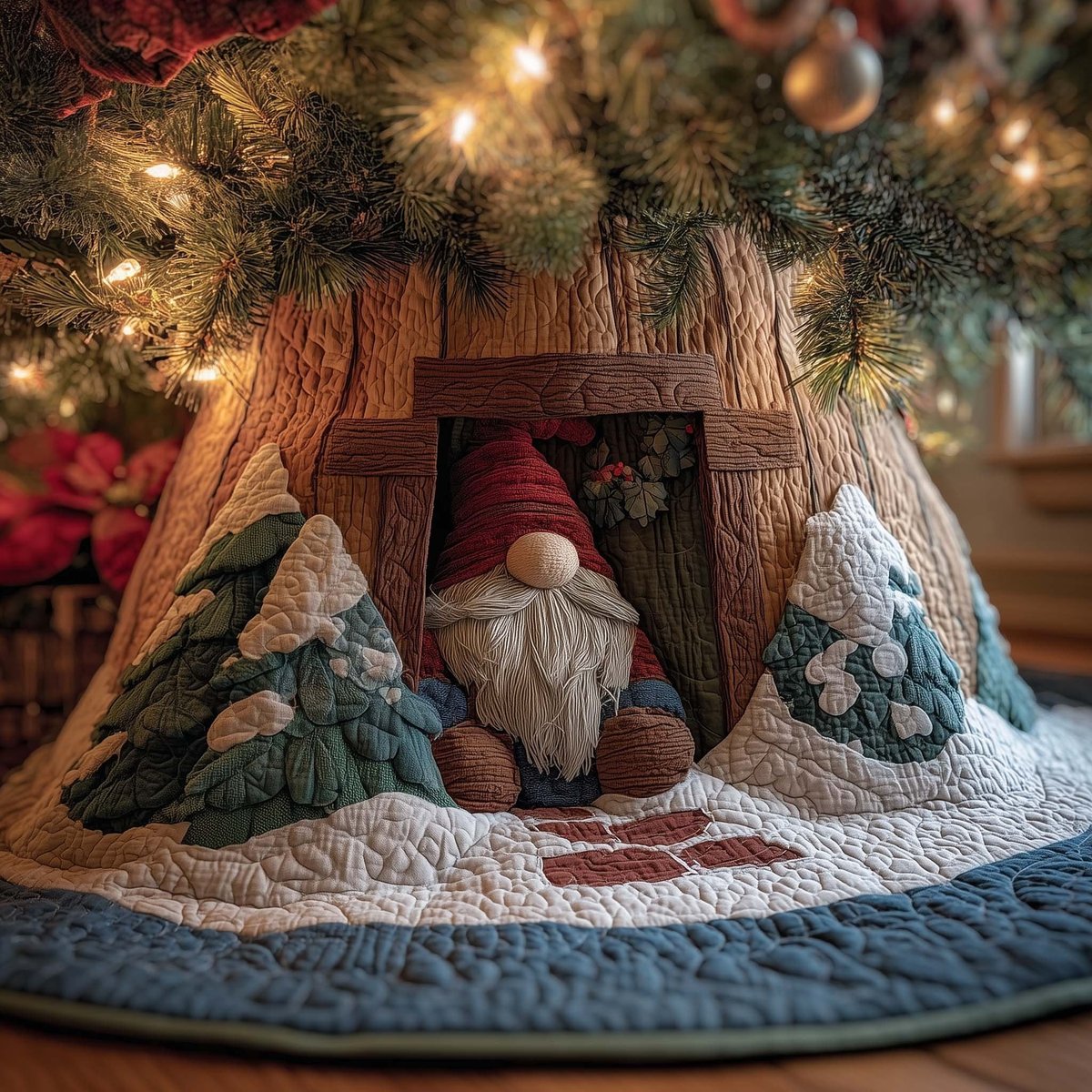 Cabin Window Gnome Christmas Tree Skirt - Made to Order TREEK101