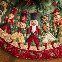 Nutcracker Guard on the Ruby Holly Hem Christmas Tree Skirt - Made to Order TREEK101