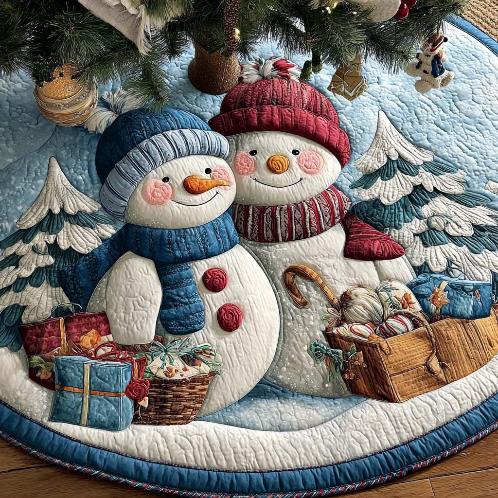 Frosty Hug Duo Christmas Tree Skirt - Made to Order TREEK101