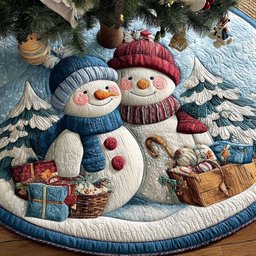 Frosty Hug Duo Christmas Tree Skirt - Made to Order TREEK101