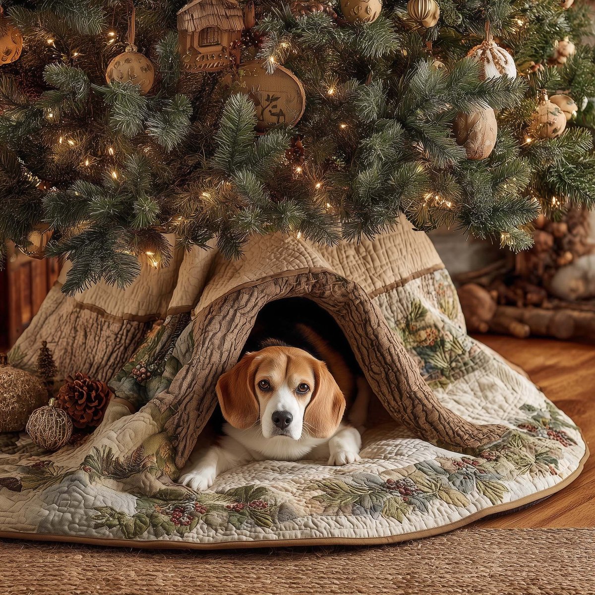 Beagle Hidden Cave Christmas Tree Skirt - Made to Order TREEK101