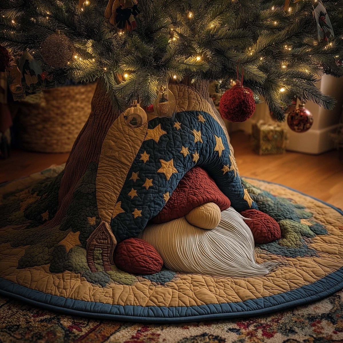 Starry Night Gnome Christmas Tree Skirt - Made to Order TREEK101