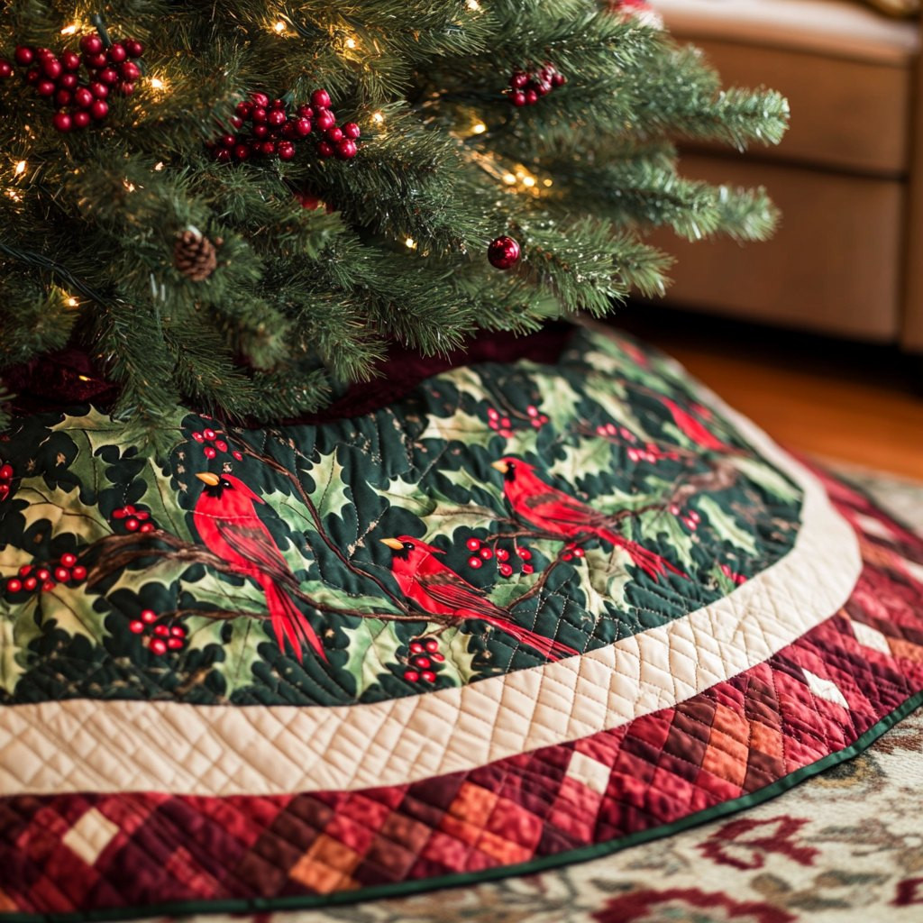 Cardinal Cheer H016 Christmas Tree Skirt - Made to Order TREEK101