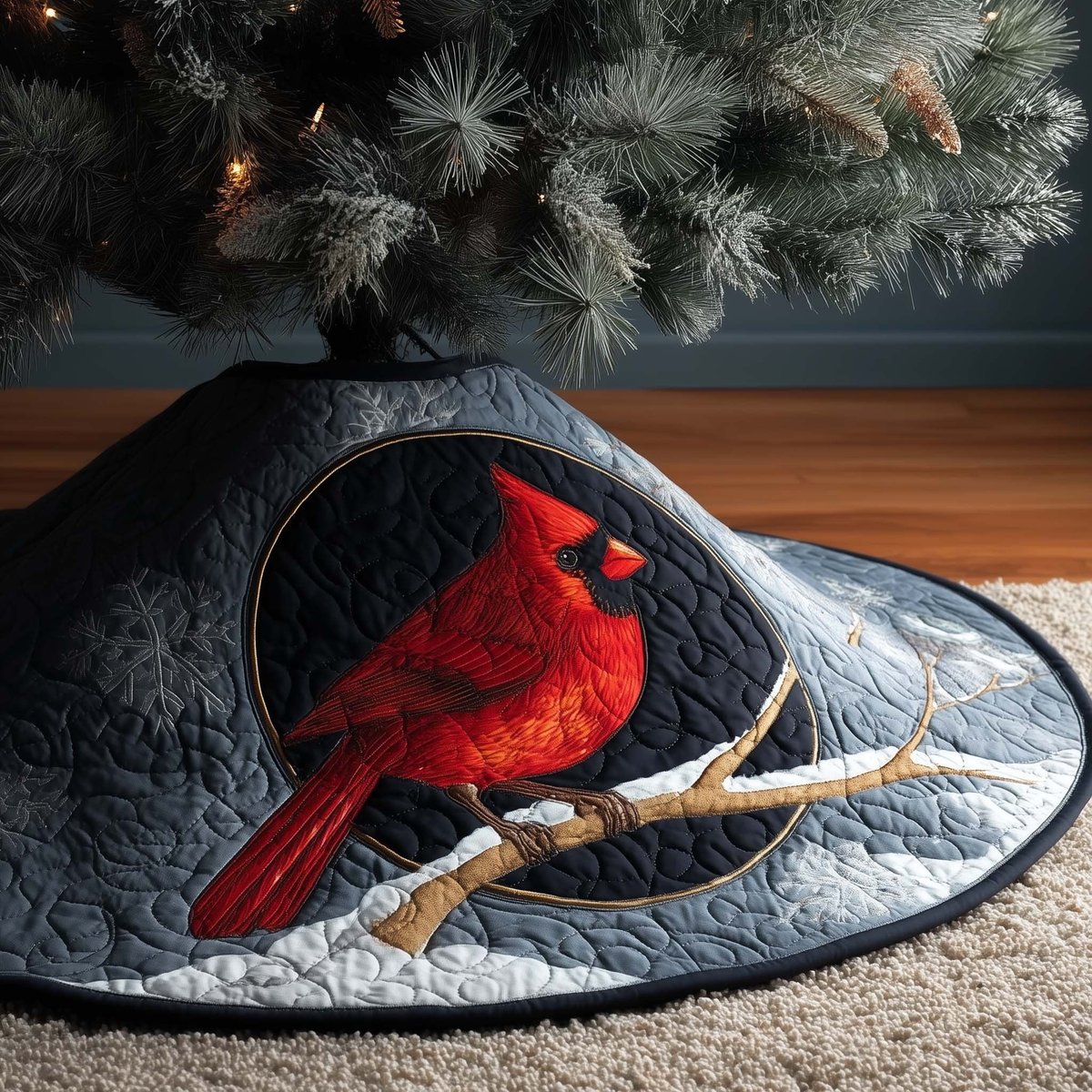 Midnight Cardinal Christmas Tree Skirt - Made to Order TREEK101