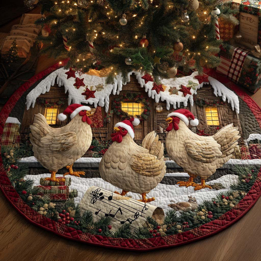 Holiday Hen Trio Christmas Tree Skirt - Made to Order TREEK101