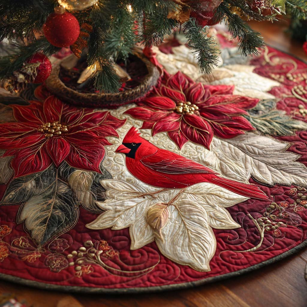 Poinsettia Nest Whisper Christmas Tree Skirt - Made to Order TREEK101