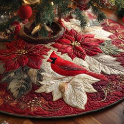 Poinsettia Nest Whisper Christmas Tree Skirt - Made to Order TREEK101
