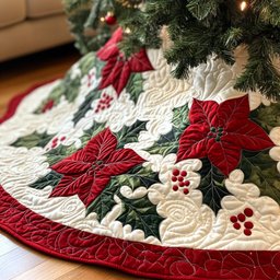 Poinsettia Bliss H330 Christmas Tree Skirt - Made to Order TREEK101