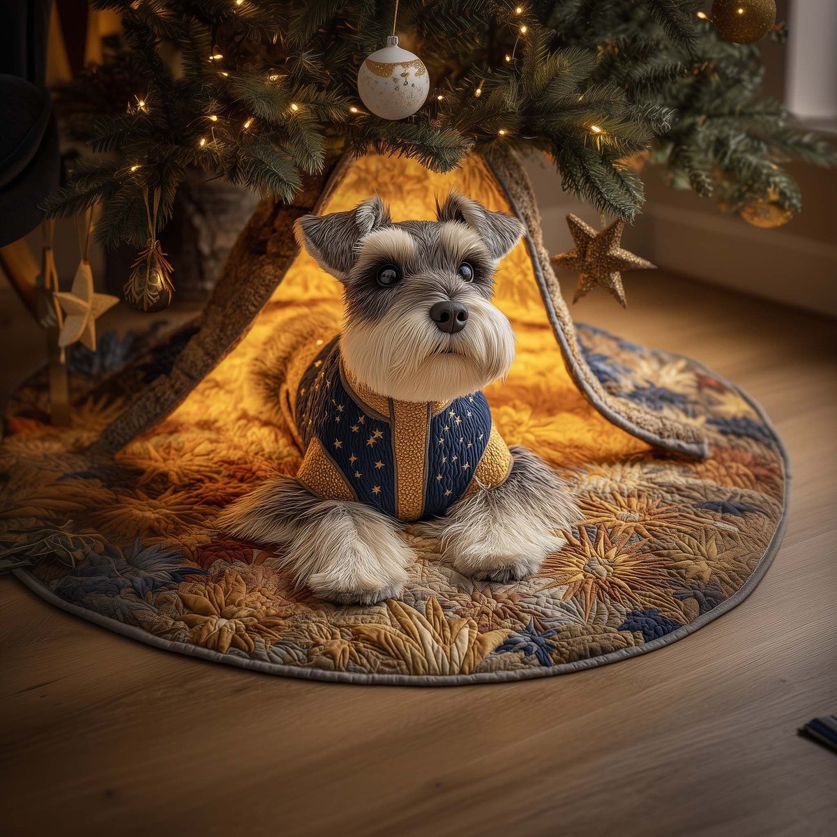 Posed Schnauzer Christmas Tree Skirt - Made to Order TREEK101