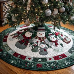 Green Cozy Snowmen Christmas Tree Skirt - Made to Order TREEK101