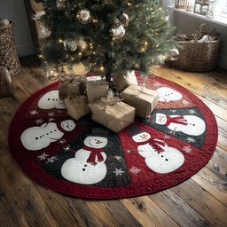 Snowman Pair on the Patch Wedge Christmas Tree Skirt - Made to Order TREEK101