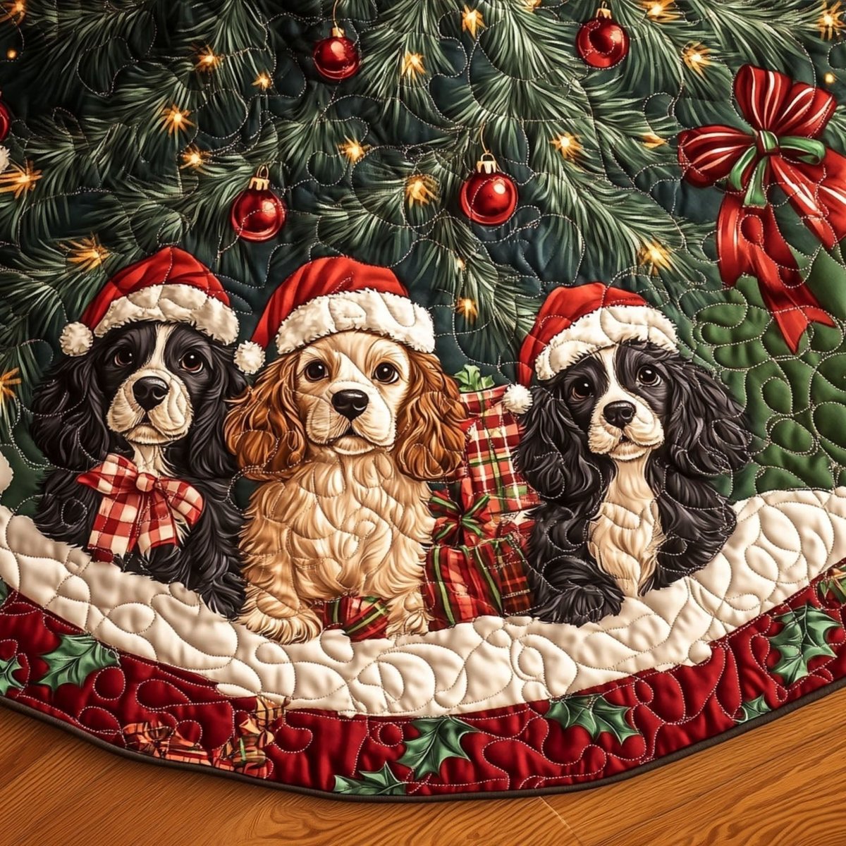Snowy Spaniel Christmas Tree Skirt - Made to Order TREEK101