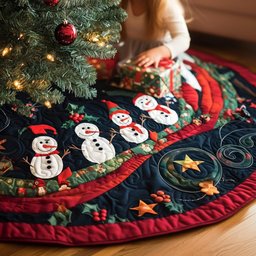 Snowmen Bridge Christmas Tree Skirt - Made to Order TREEK101