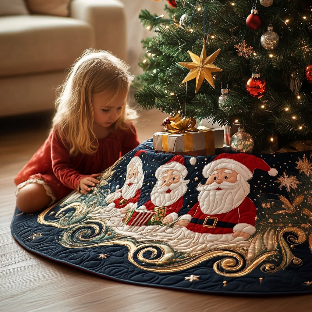 Whimsical Santa Christmas Tree Skirt - Made to Order TREEK101