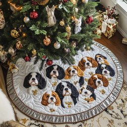 Cavalier Pups on the Silver Ruffle Christmas Tree Skirt - Made to Order TREEK101