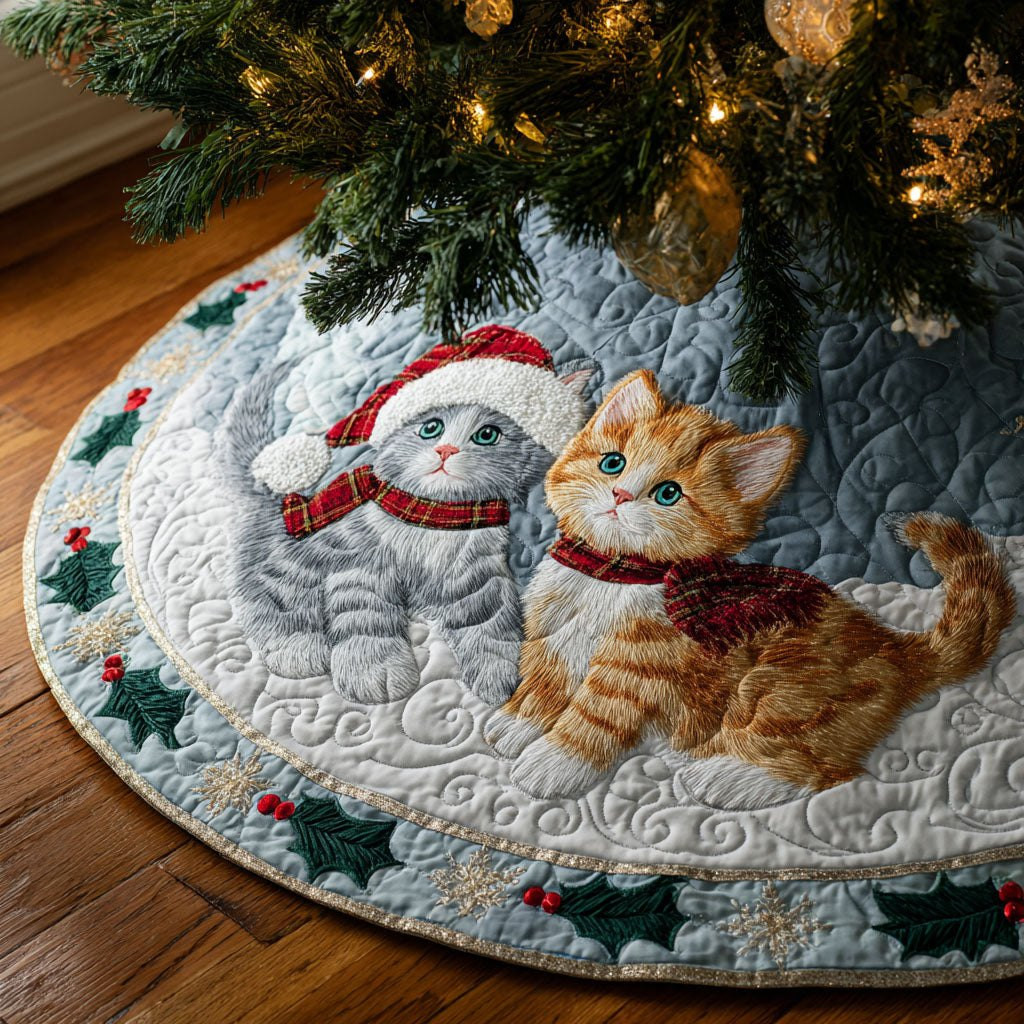Grey and Ginger Cats in Scarves Christmas Tree Skirt - Made to Order TREEK101