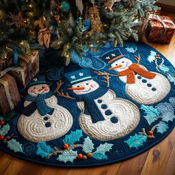 Snowmen with Blue Scarves on Teal Christmas Tree Skirt - Made to Order TREEK101