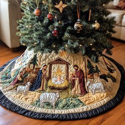 Nativity in the Star Lit Stable Christmas Tree Skirt - Made to Order TREEK101
